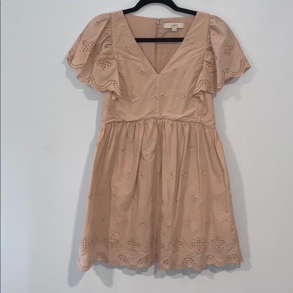 Loft Embroidered Eyelet Mini Dress in dusty pink - Picture 2 of 10
